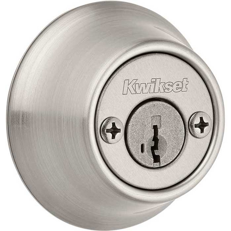 Kwikset 665 Double Cylinder Deadbolt, Round Corner Adjustable Latch, With Round Corner 1" X 2-1/4" Strike And Round Corner Full Lip Strike, Satin Nickel