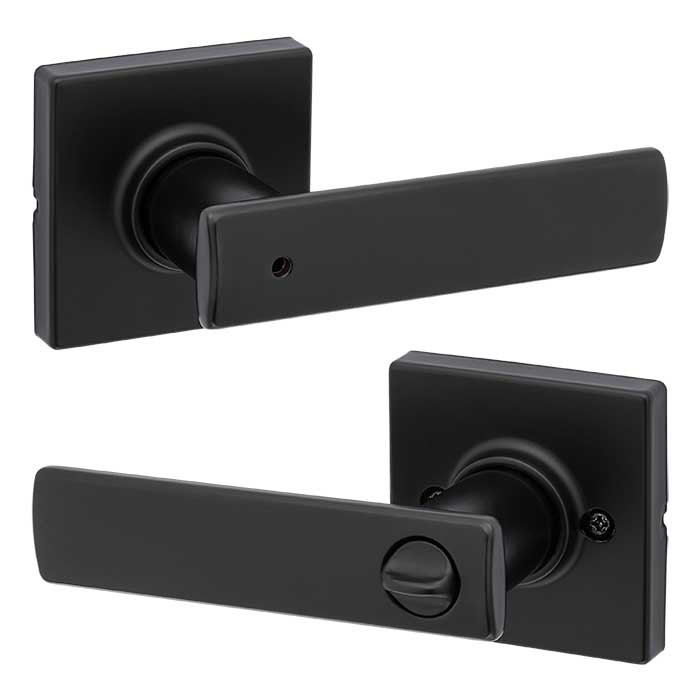 Kwikset Breton Privacy Lever With Square Rose, 6-Way Adjustable Latch And Round Corner Strike, Matte Black
