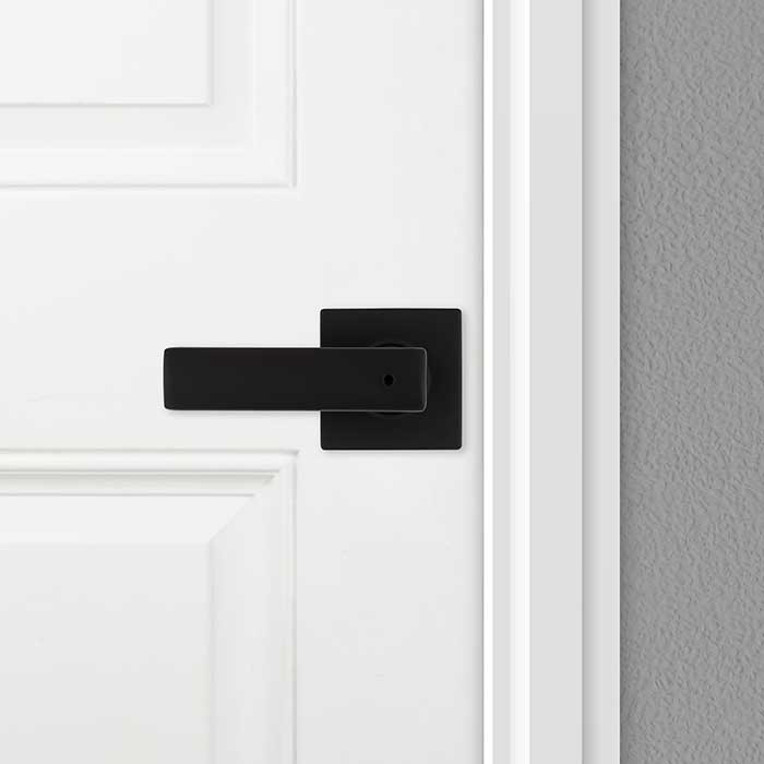 Kwikset Breton Privacy Lever With Square Rose, 6-Way Adjustable Latch And Round Corner Strike, Matte Black