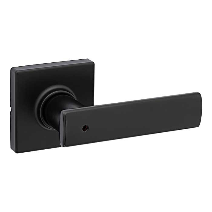 Kwikset Breton Privacy Lever With Square Rose, 6-Way Adjustable Latch And Round Corner Strike, Matte Black