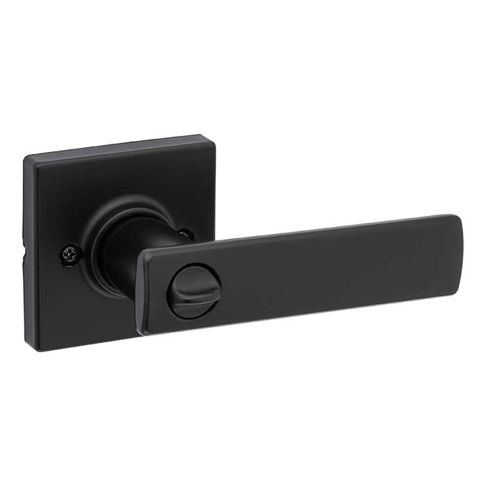Kwikset Breton Privacy Lever With Square Rose, 6-Way Adjustable Latch And Round Corner Strike, Matte Black