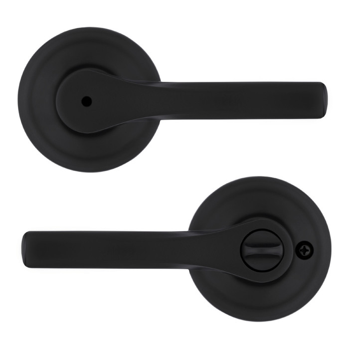 Kwikset Henley Privacy Lever With Round Rose, 6-Way Adjustable Latch And Round Corner Strike, Matte Black