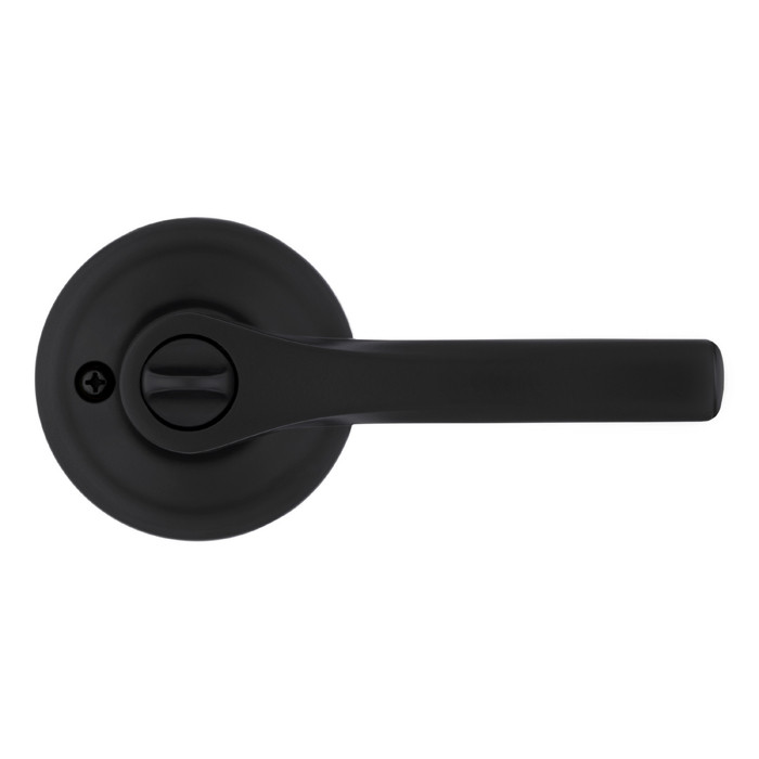 Kwikset Henley Privacy Lever With Round Rose, 6-Way Adjustable Latch And Round Corner Strike, Matte Black