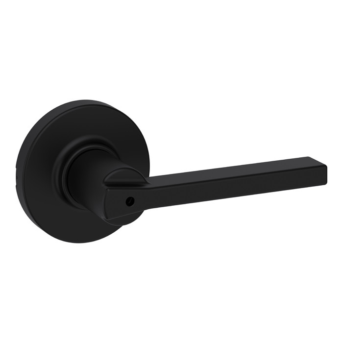 Kwikset Casey Privacy Lever With Round Rose, 6-Way Adjustable Latch And Round Corner Strike, Matte Black