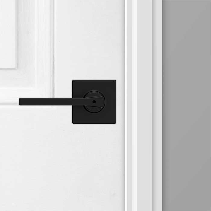 Kwikset Casey Privacy Lever With Square Rose, 6-Way Adjustable Latch And Round Corner Strike, Matte Black
