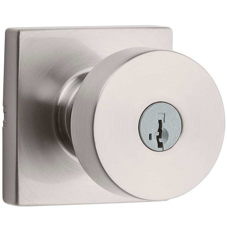 Kwikset Pismo Keyed Entry Knob Smartkey With Square Rose, 6-Way Adjustable Latch And Round Corner Strike, Satin Nickel