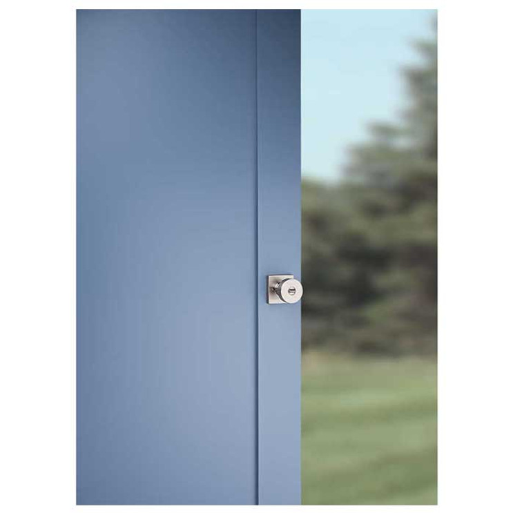 Kwikset Pismo Keyed Entry Knob Smartkey With Square Rose, 6-Way Adjustable Latch And Round Corner Strike, Satin Nickel