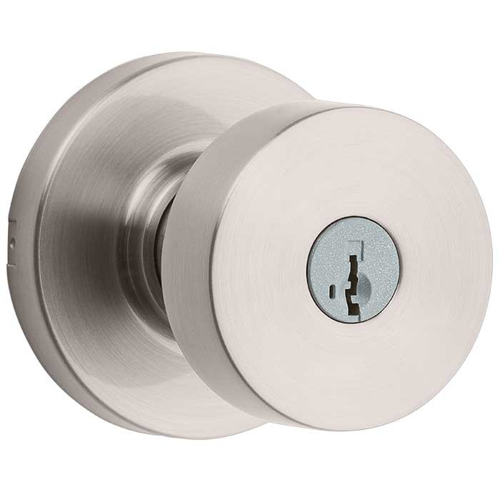 Kwikset Pismo Keyed Entry Knob Smartkey With Round Rose, 6-Way Adjustable Latch And Round Corner Strike, Satin Nickel