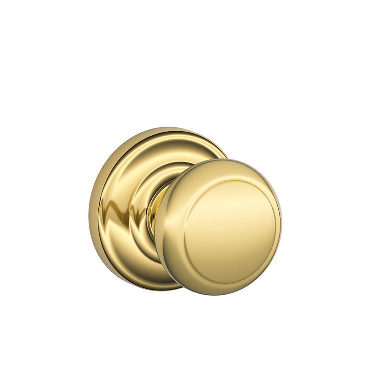 Schlage Residential F10 Andover Passage Knob Lock Function, Bright Polished Brass