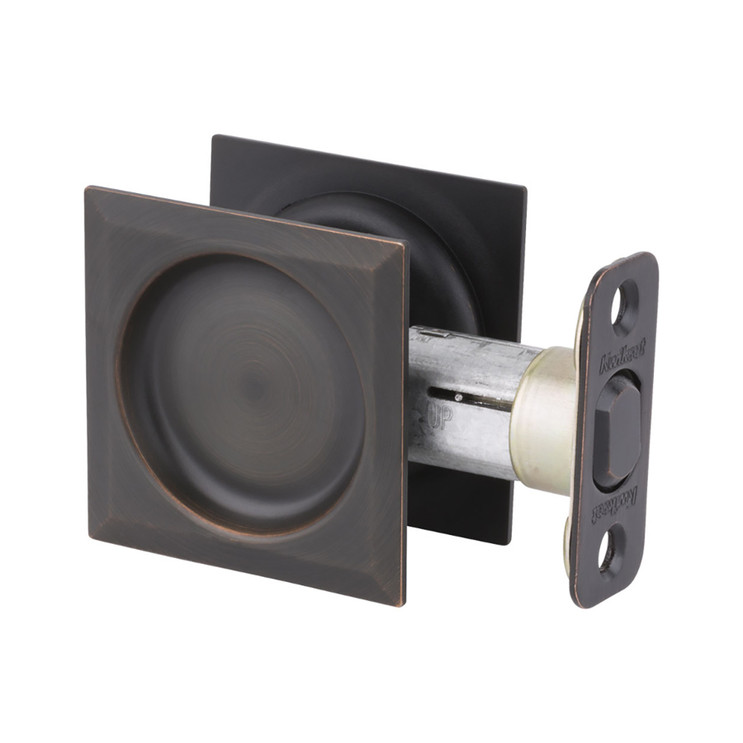 Kwikset Square Pocket Door Passage Lock, Venetian Bronze
