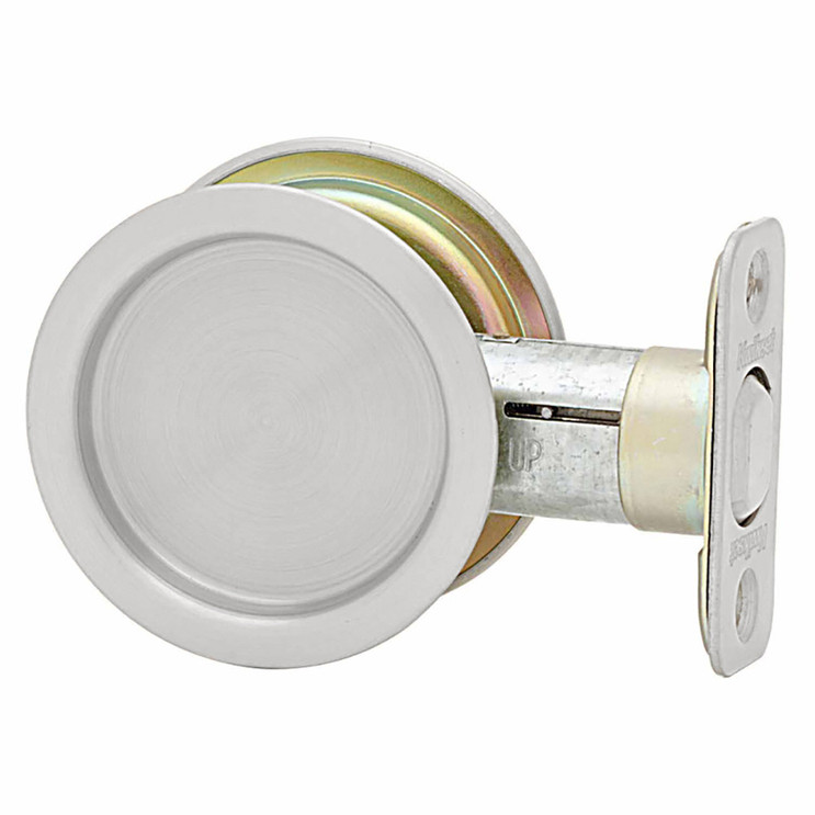 Kwikset Round Pocket Door Passage Lock, Satin Chrome