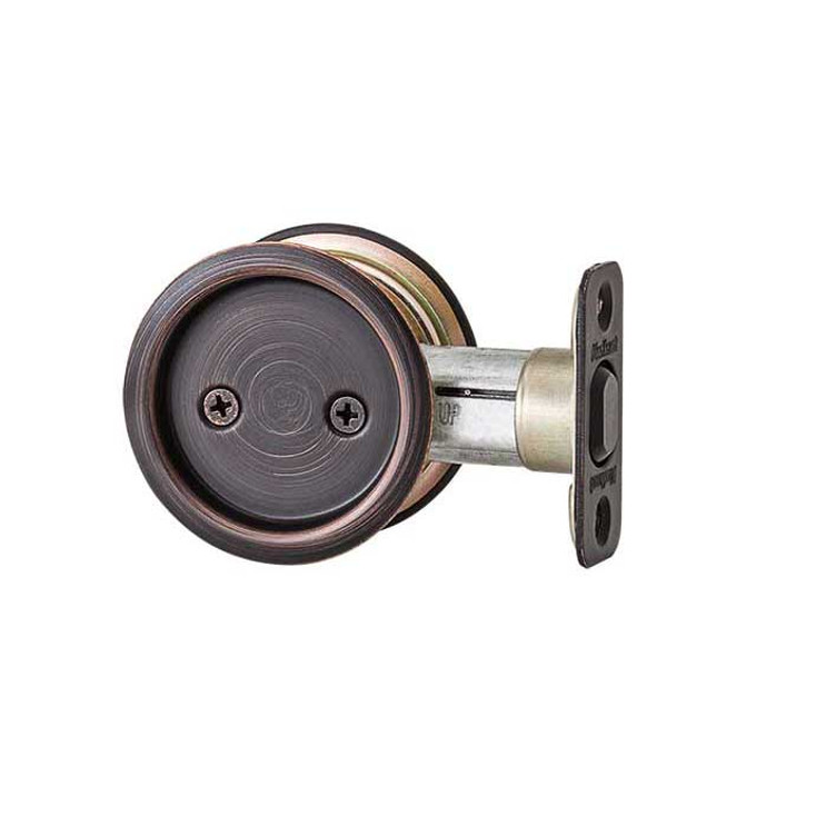 Kwikset Round Pocket Door Passage Lock, Venetian Bronze
