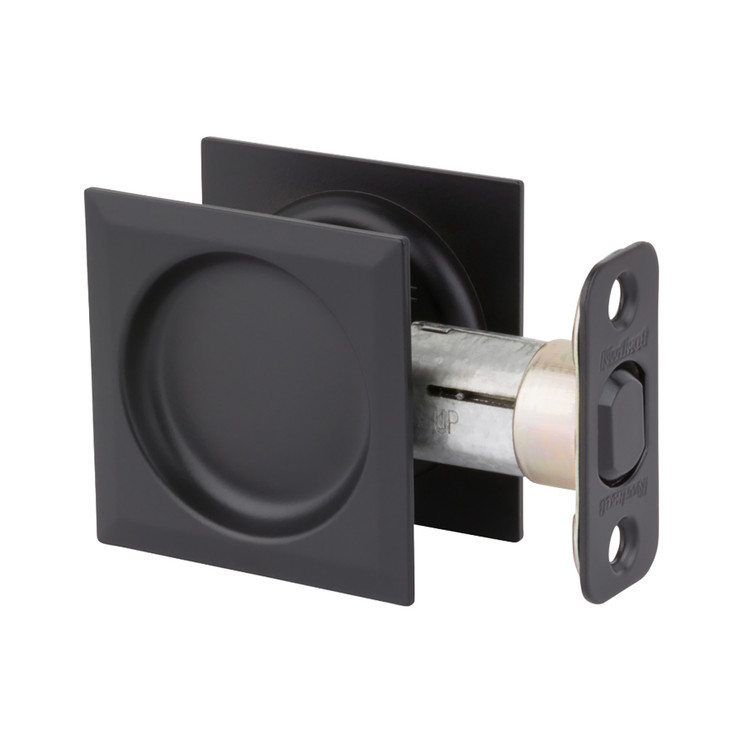 Kwikset Square Pocket Door Passage Lock, Matte Black