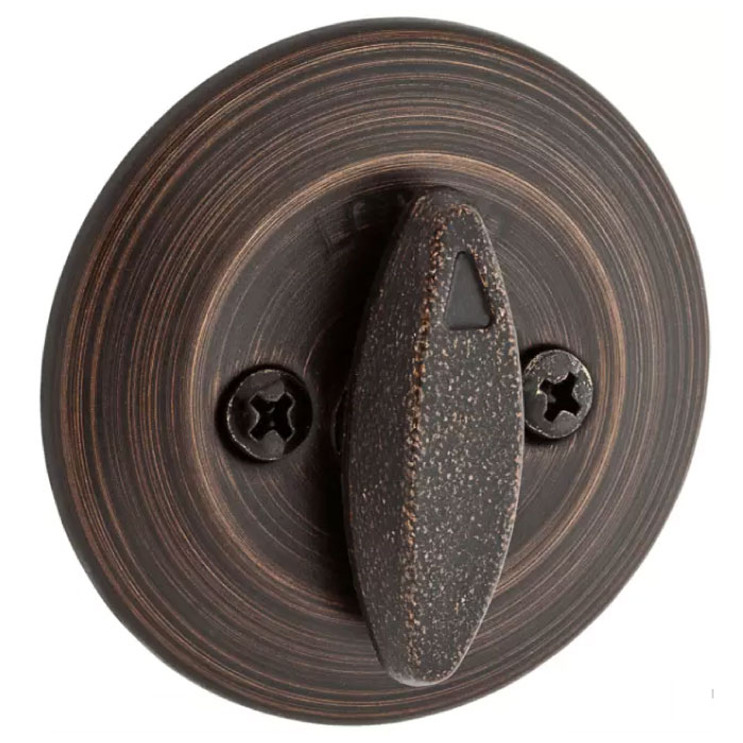 Kwikset 660 Single Cylinder Deadbolt Round, Smartkey, Round Corner Adjustable Latch, With Round Corner 1" X 2-1/4" Strike And Round Corner Full Lip Strike, Venetian Bronze