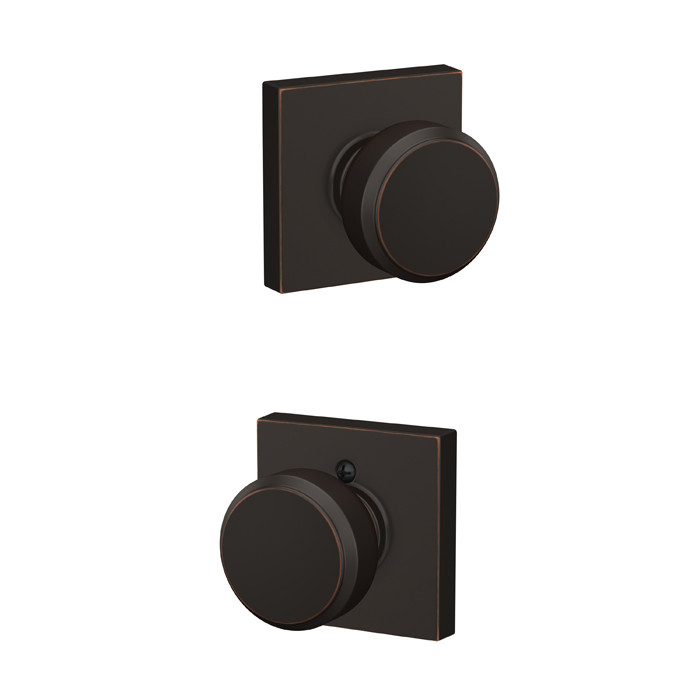 Schlage Residential F10 Bowery Passage Knob Lock With Collins Trim Function, Decorative, Aged Bronze