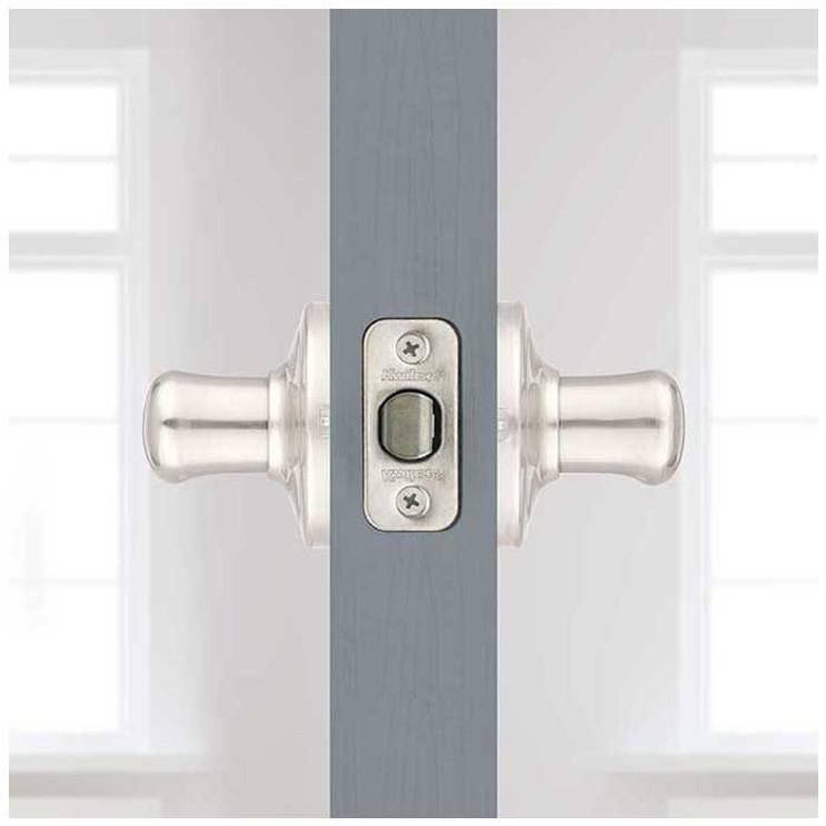 Kwikset Tustin Passage Lever With 6-Way Adjustable Latch And Round Corner Strike, Satin Nickel