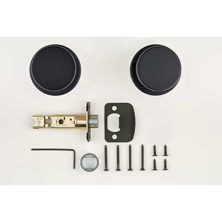 Kwikset Pismo Passage Knob With Round Rose, 6-Way Adjustable Latch And Round Corner Strike, Matte Black