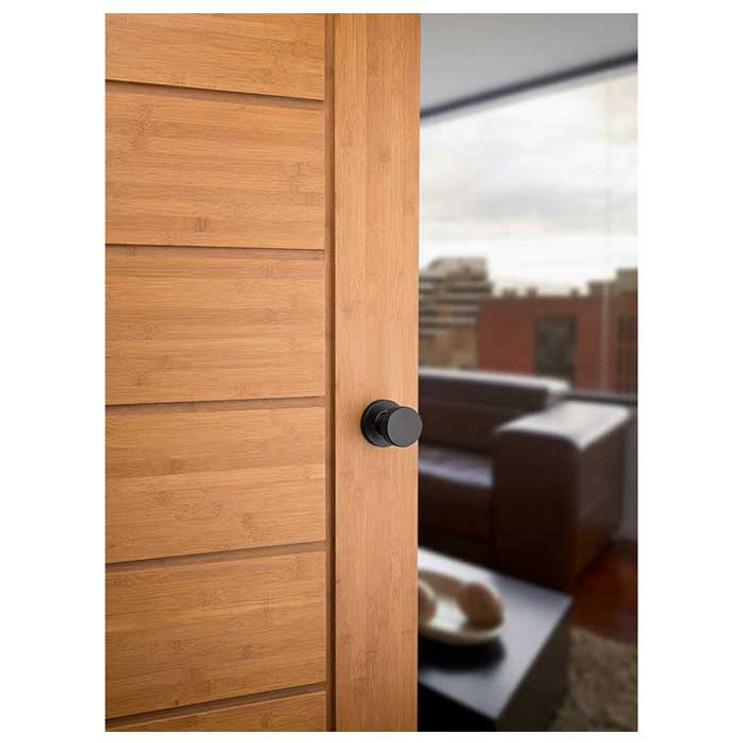 Kwikset Pismo Passage Knob With Round Rose, 6-Way Adjustable Latch And Round Corner Strike, Matte Black