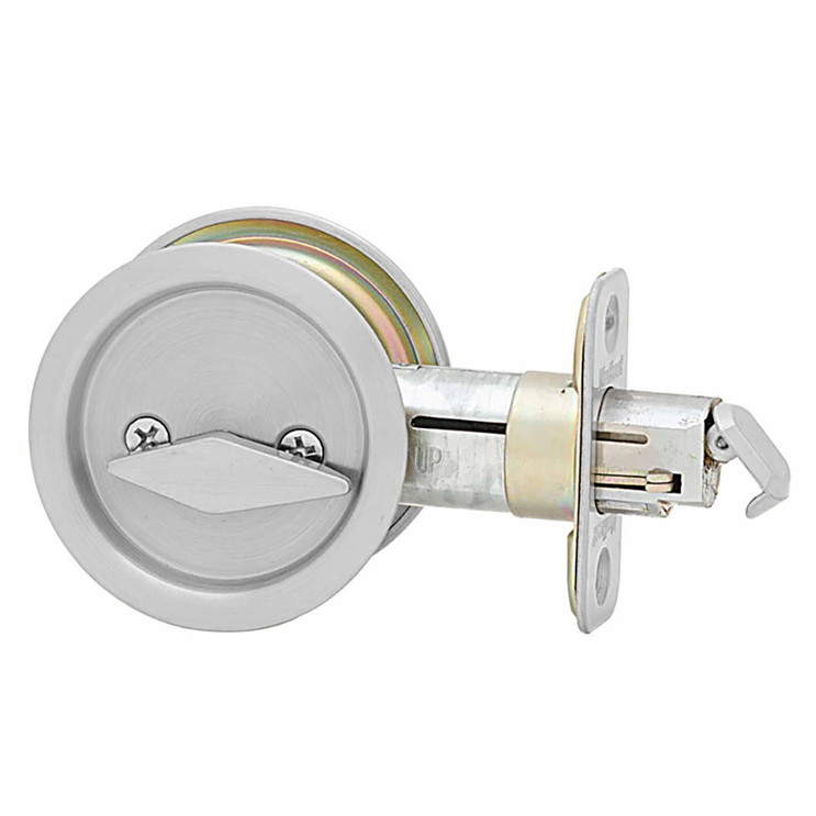 Kwikset Round Pocket Door Privacy Lock, Satin Chrome