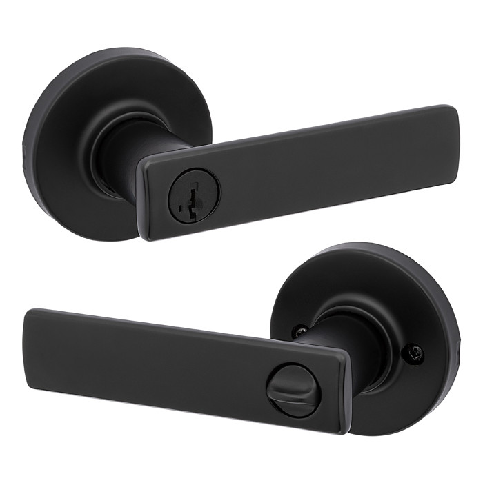 Kwikset Breton Keyed Entry Lever Smartkey With Round Rose, 6-Way Adjustable Latch And Round Corner Strike, Matte Black