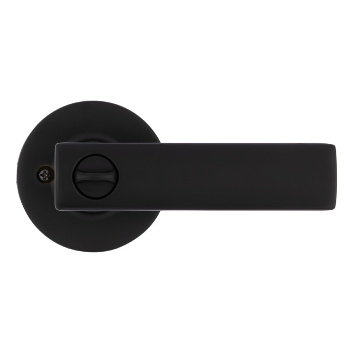 Kwikset Breton Keyed Entry Lever Smartkey With Round Rose, 6-Way Adjustable Latch And Round Corner Strike, Matte Black