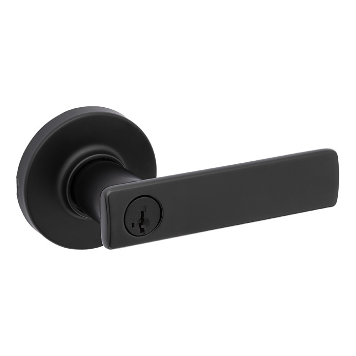 Kwikset Breton Keyed Entry Lever Smartkey With Round Rose, 6-Way Adjustable Latch And Round Corner Strike, Matte Black