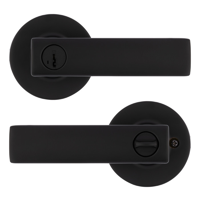 Kwikset Breton Keyed Entry Lever Smartkey With Round Rose, 6-Way Adjustable Latch And Round Corner Strike, Matte Black