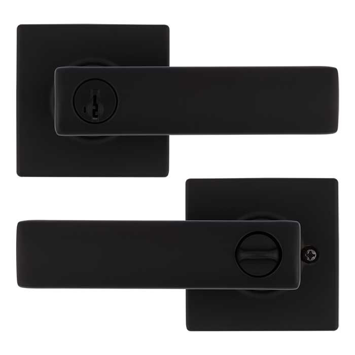 Kwikset Breton Keyed Entry Lever Smartkey With Square Rose, 6-Way Adjustable Latch And Round Corner Strike, Matte Black