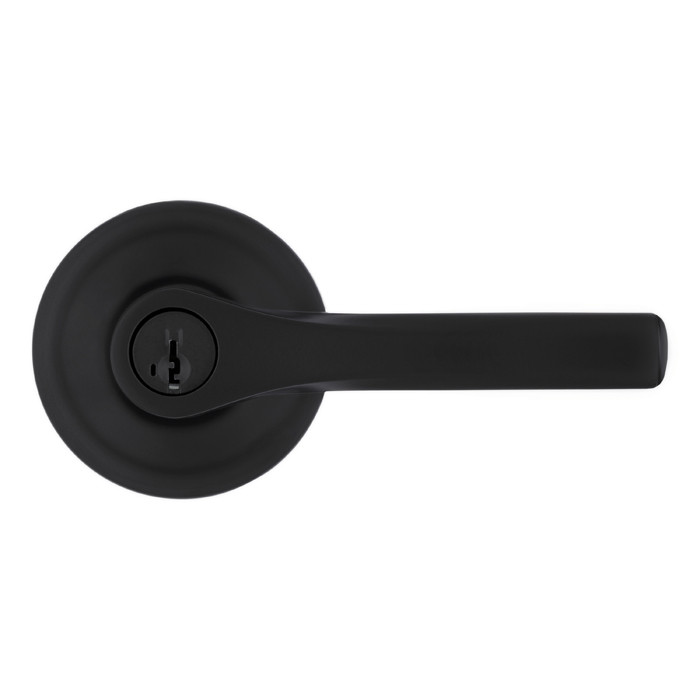 Kwikset Henley Keyed Entry Lever Smartkey With Round Rose, 6-Way Adjustable Latch And Round Corner Strike, Matte Black