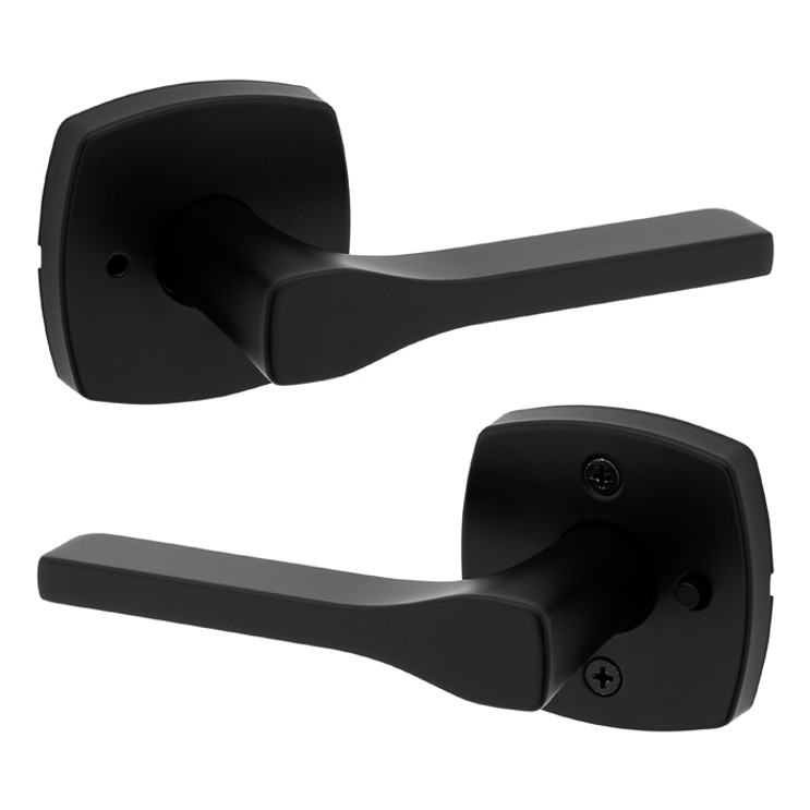 Kwikset Tripoli Privacy Lever With 6-Way Adjustable Latch And Round Corner Strike, Matte Black
