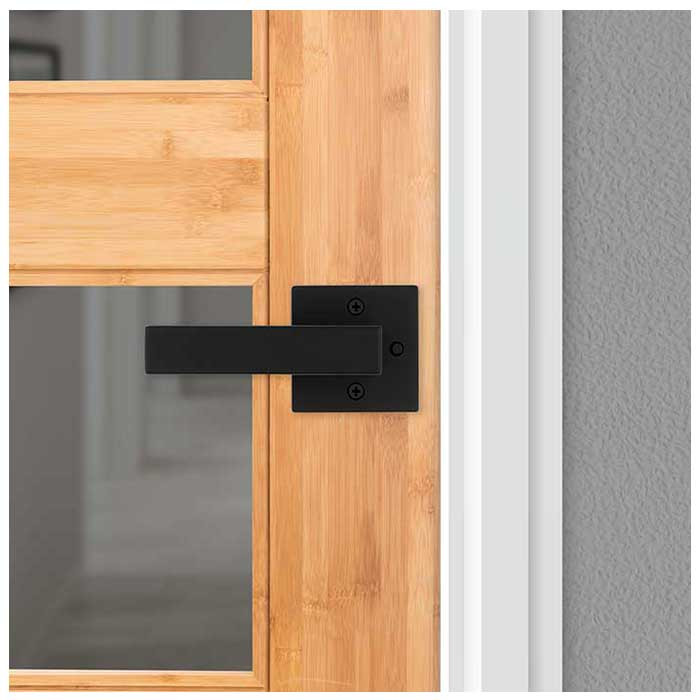 Kwikset Singapore Privacy Lever, Square Rose With 6-Way Adjustable Latch And Round Corner Strike, Matte Black