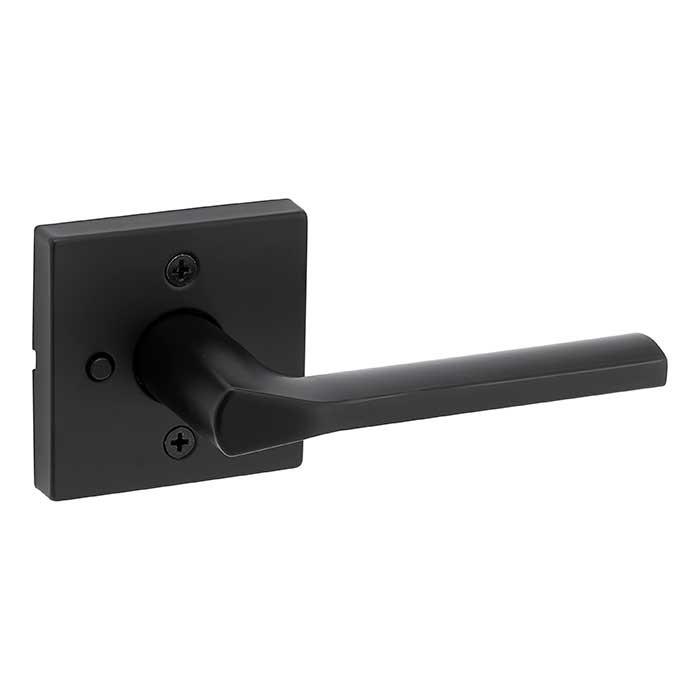 Kwikset Lisbon Privacy Lever, Square Rose With 6-Way Adjustable Latch And Round Corner Strike, Matte Black