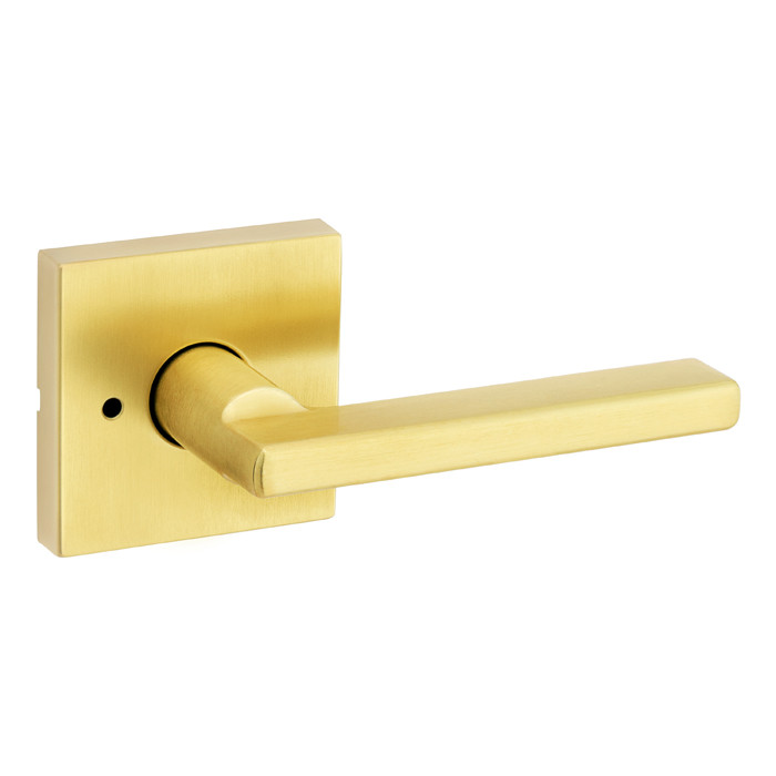 Kwikset Halifax Privacy Lever, Square Rose With 6-Way Adjustable Latch And Round Corner Strike, Satin Brass
