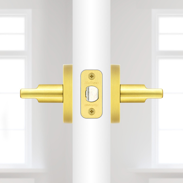 Kwikset Halifax Privacy Lever, Square Rose With 6-Way Adjustable Latch And Round Corner Strike, Satin Brass
