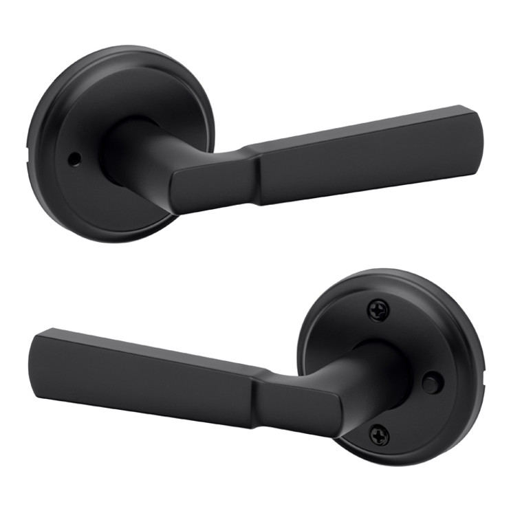 Kwikset Perth Privacy Lever With 6-Way Adjustable Latch And Round Corner Strike, Matte Black