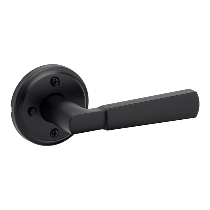 Kwikset Perth Privacy Lever With 6-Way Adjustable Latch And Round Corner Strike, Matte Black