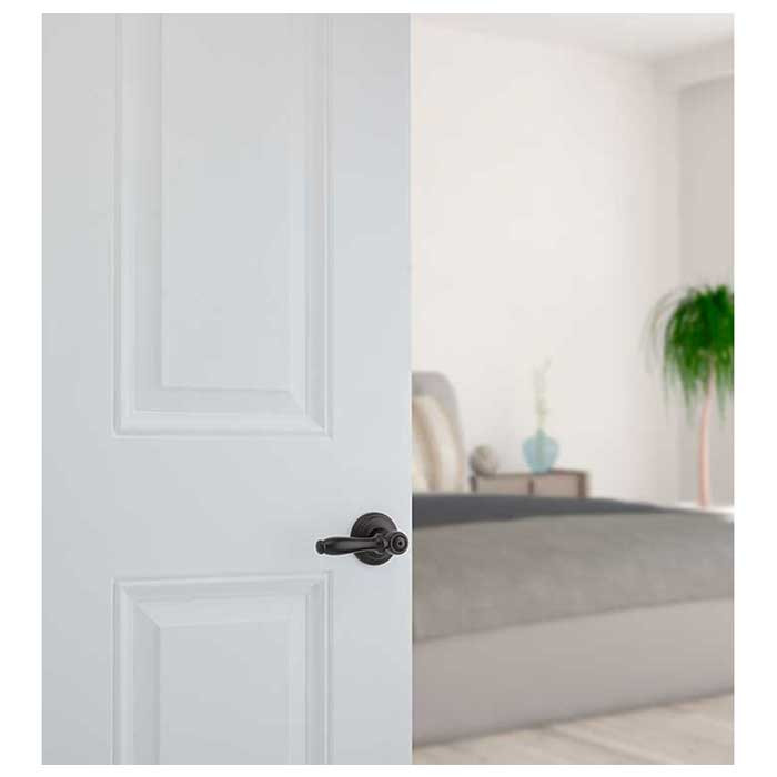 Kwikset Ashfield Privacy Lever With 6-Way Adjustable Latch And Round Corner Strike, Matte Black