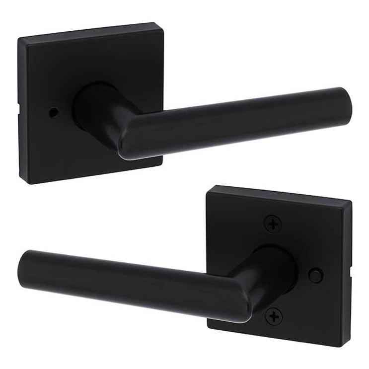 Kwikset Milan Privacy Lever, Square Rose With 6-Way Adjustable Latch And Round Corner Strike, Matte Black