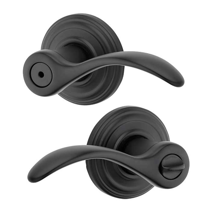 Kwikset Pembroke Privacy Lever, Pembroke Privacy Lever With 6-Way Adjustable Latch And Round Corner Strike, Matte Black