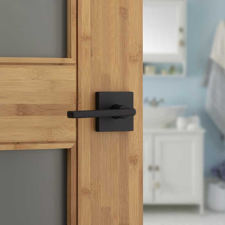 Kwikset Halifax Privacy Lever, Square Rose With 6-Way Adjustable Latch And Round Corner Strike, Matte Black