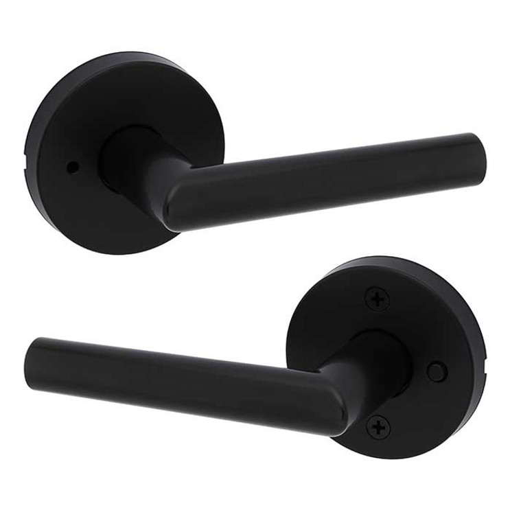 Kwikset Milan Privacy Lever, Round Rose With 6-Way Adjustable Latch And Round Corner Strike, Matte Black
