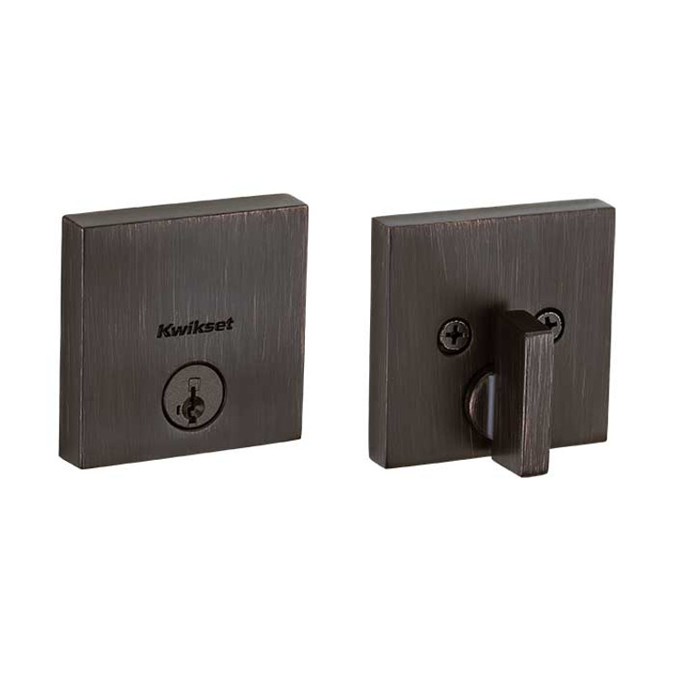 Kwikset Downtown Single Cylinder Deadbolt, -Square Rose, Smartkey, 6-Way Adjustable Latch, Round And Square Corner Strikes, Venetian Bronze