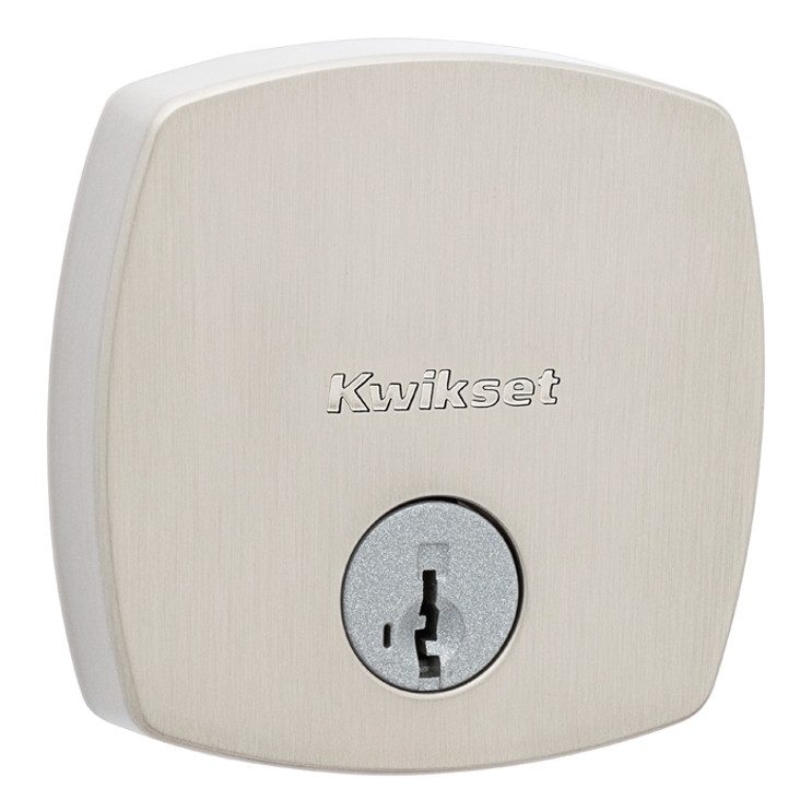 Kwikset Midtown Single Cylinder Deadbolt, -Low Profile Square Rose, Smartkey, 6-Way Adjustable Latch, Round And Square Corner Strikes, Satin Nickel