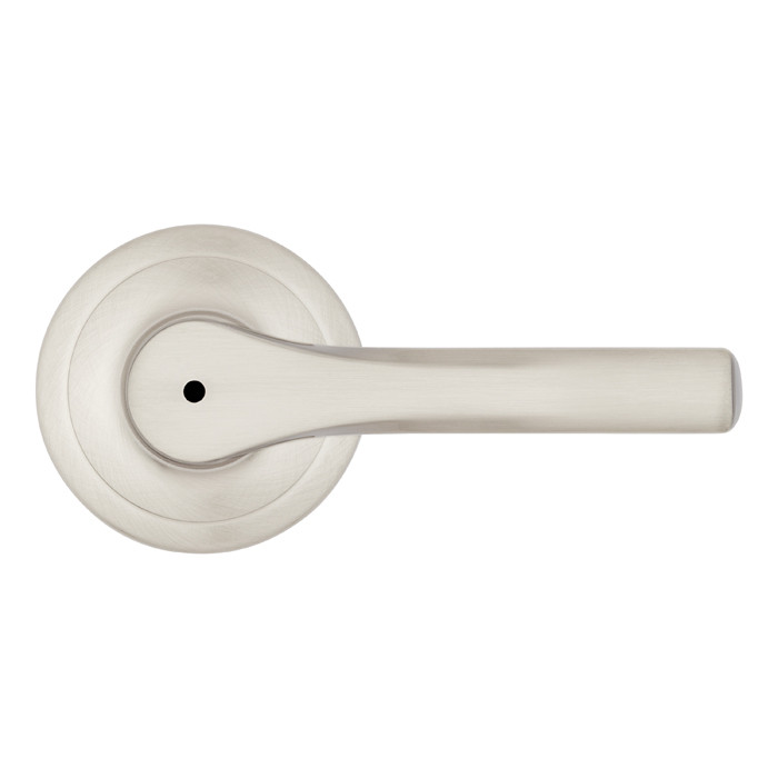 Kwikset Henley Privacy Lever With Round Rose, 6-Way Adjustable Latch And Round Corner Strike, Satin Nickel