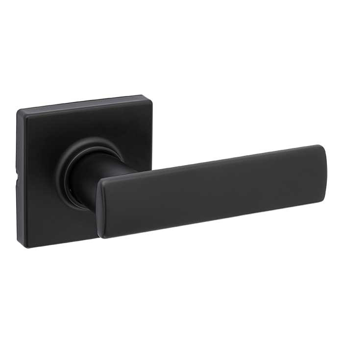 Kwikset Breton Passage Lever With Square Rose, 6-Way Adjustable Latch And Round Corner Strike, Matte Black