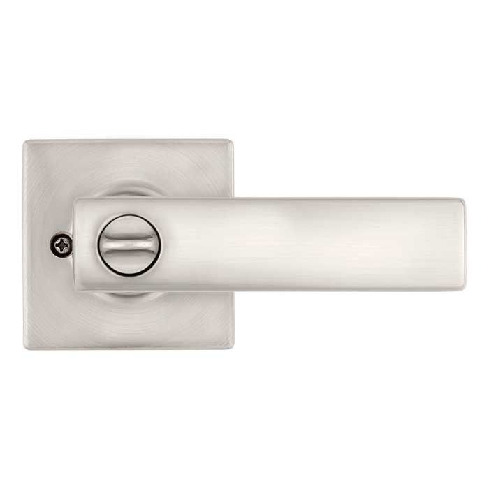 Kwikset Breton Privacy Lever With Square Rose, 6-Way Adjustable Latch And Round Corner Strike, Satin Nickel