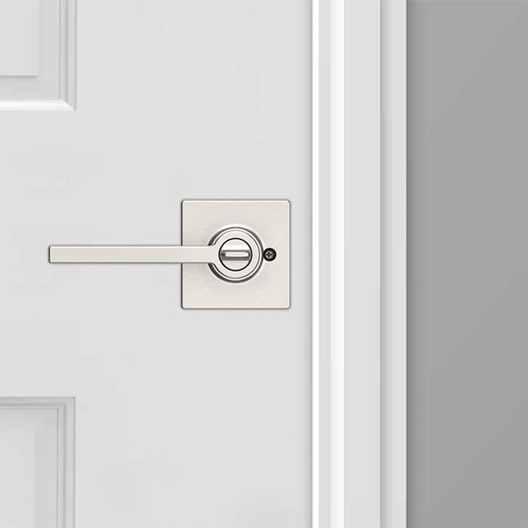 Kwikset Casey Privacy Lever With Round Rose, 6-Way Adjustable Latch And Round Corner Strike, Satin Nickel