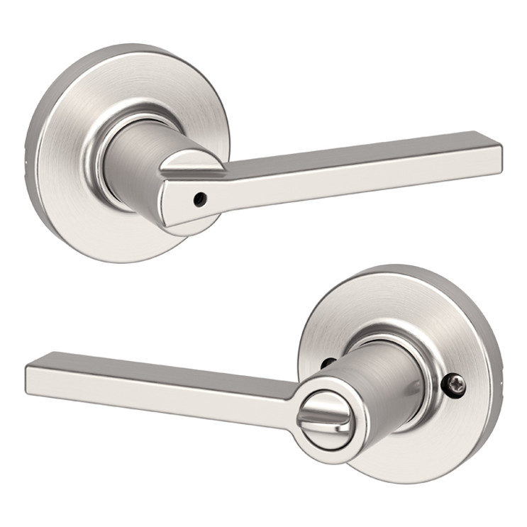 Kwikset Casey Privacy Lever With Round Rose, 6-Way Adjustable Latch And Round Corner Strike, Satin Nickel