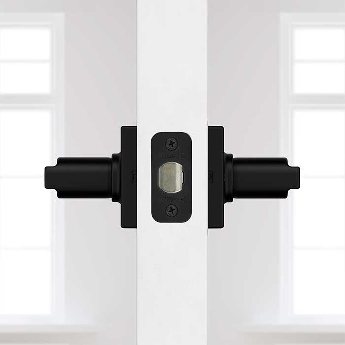 Kwikset Casey Passage Lever With Square Rose, 6-Way Adjustable Latch And Round Corner Strike, Matte Black