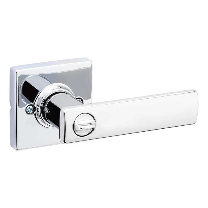 Kwikset Breton Privacy Lever With Square Rose, 6-Way Adjustable Latch And Round Corner Strike, Bright Polished Chrome